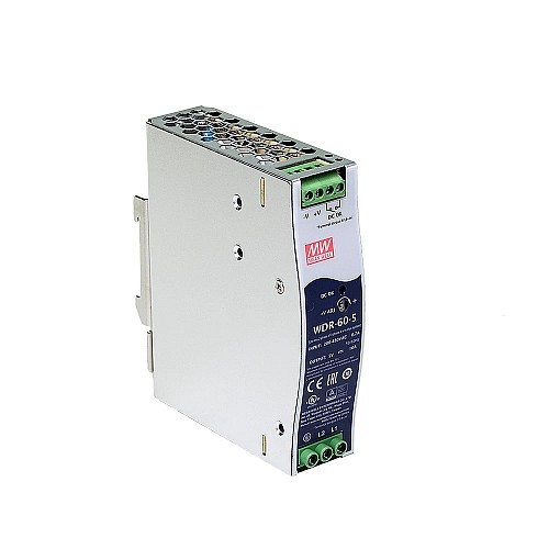 WDR-60-5 MEANWELL 50W 5VDC 10A 230/400VAC UltraWide Input Industrial DIN Rail Power Supply - WDR-60-5 | StepperOnline CA