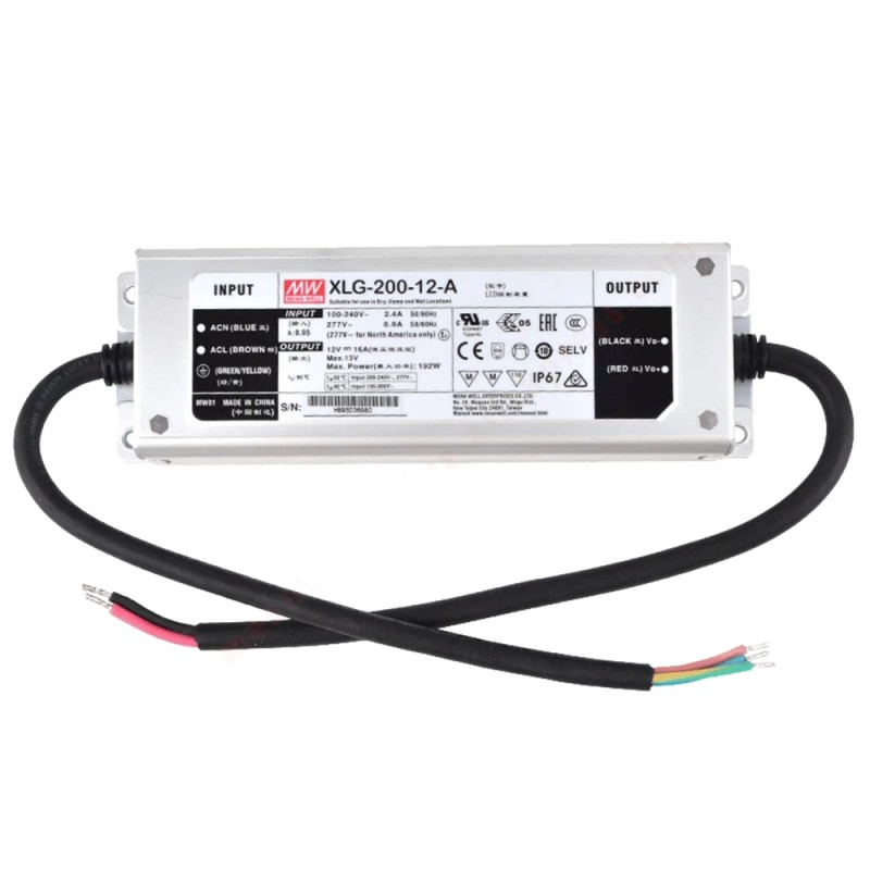 XLG-200-12-A MEANWELL 192W 12VDC 16A 115/230VAC Constant Power Mode LED Driver - XLG-200-12-A | StepperOnline CA