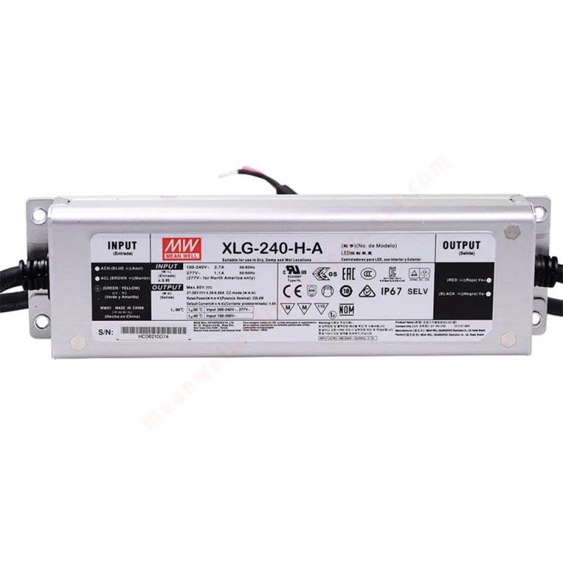 XLG-240-H-A MEANWELL 239.6W 0.7A 115/230VAC Constant Power Mode LED Driver - XLG-240-H-A | StepperOnline CA