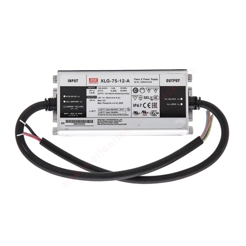 XLG-75-12-A MEANWELL 60W 12VDC 5A 115/230VAC Constant Power Mode LED Driver - XLG-75-12-A | StepperOnline CA
