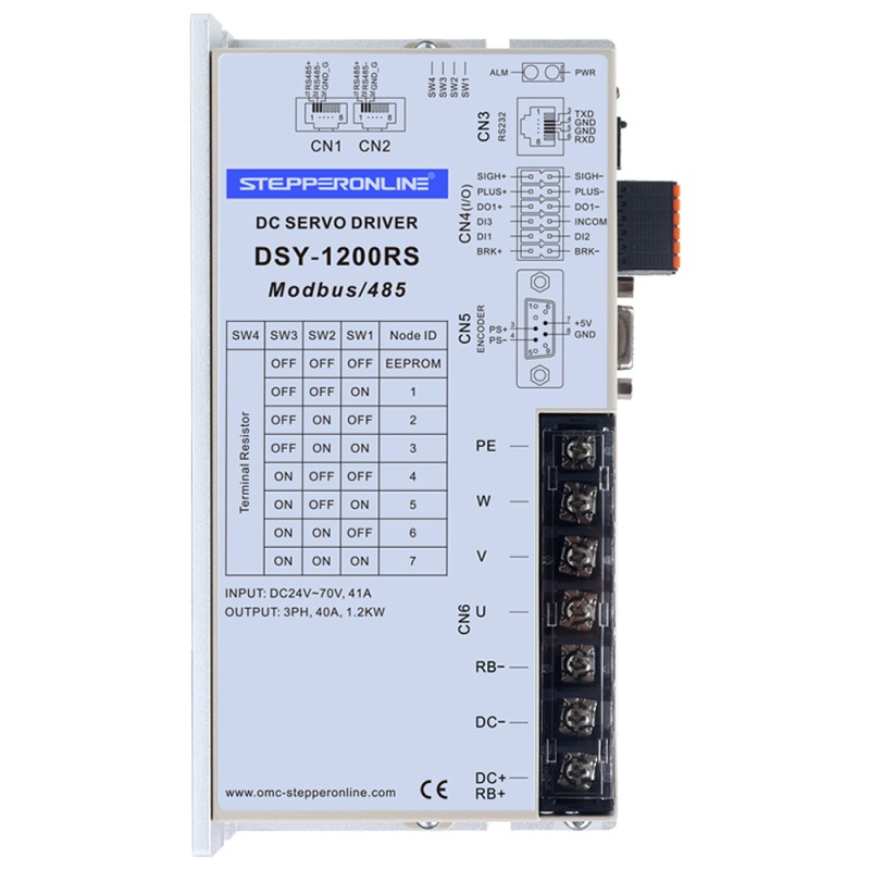 DSY Series 1000W RS485 DC Servo Motor 24-70VDC 3.20Nm 3000rpm 17-Bit Incremental Encoder IP65 - DSY-RS1000L2A2-M17S | StepperOnline CA