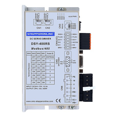 DSY Series 400W RS485 DC Servo Motor 24-70VDC 1.27Nm 3000rpm 17-Bit Incremental Encoder IP65 - DSY-RS400L2A2-M17S | StepperOnline CA