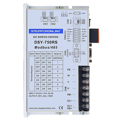 DSY Series 750W RS485 DC Servo Motor 24-70VDC 2.39Nm w/ Brake 3000rpm 17-Bit Incremental Encoder IP65 - DSY-RS750L2B2-M17S | StepperOnline CA