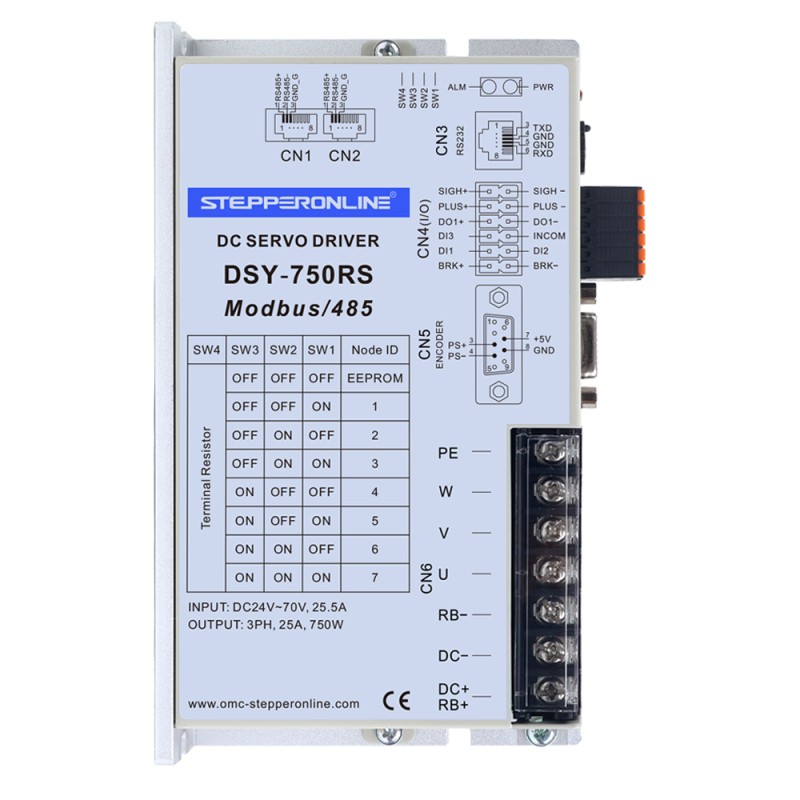 DSY Series 750W RS485 DC Servo Motor 24-70VDC 2.39Nm w/ Brake 3000rpm 17-Bit Incremental Encoder IP65 - DSY-RS750L2B2-M17S | StepperOnline CA