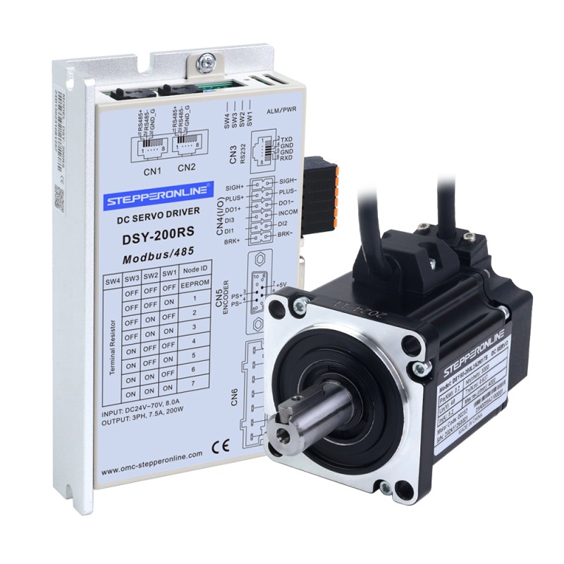 DSY Series 200W RS485 DC Servo Motor 24-70VDC 0.637Nm 3000rpm 17-Bit Incremental Encoder IP65 - DSY-RS200L2A2-M17S | StepperOnline CA