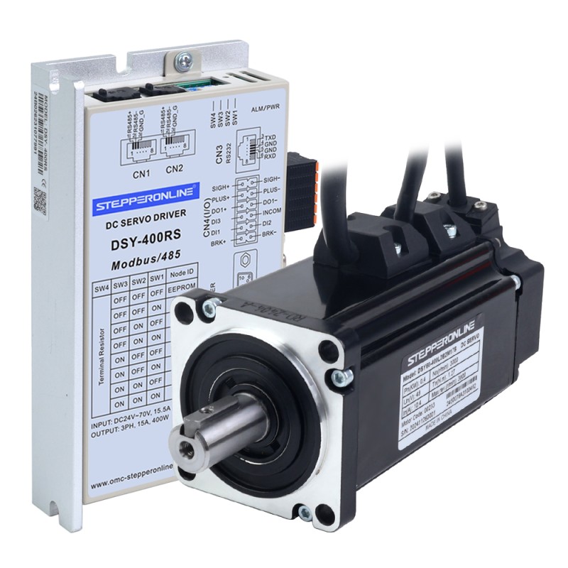 DSY Series 400W RS485 DC Servo Motor 24-70VDC 1.27Nm w/ Brake 3000rpm 17-Bit Incremental Encoder IP65 - DSY-RS400L2B2-M17S | StepperOnline CA