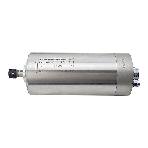 Spindle Motor Water Cooled 220V 1.5KW 24000RPM 400Hz ER11 Collet Wood Engraving Milling Machine STEPPERONLINE CNC VFD Motor 220V AC Spindle - GDZ80-1.5B | StepperOnline CA