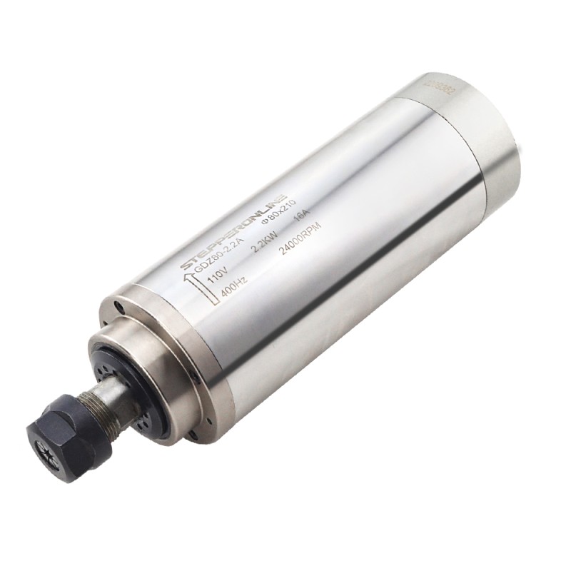 CNC Spindle Motor Water Cooled 110V 2.2KW 24000RPM 400Hz ER20 Collet - GDZ80-2.2A | StepperOnline CA