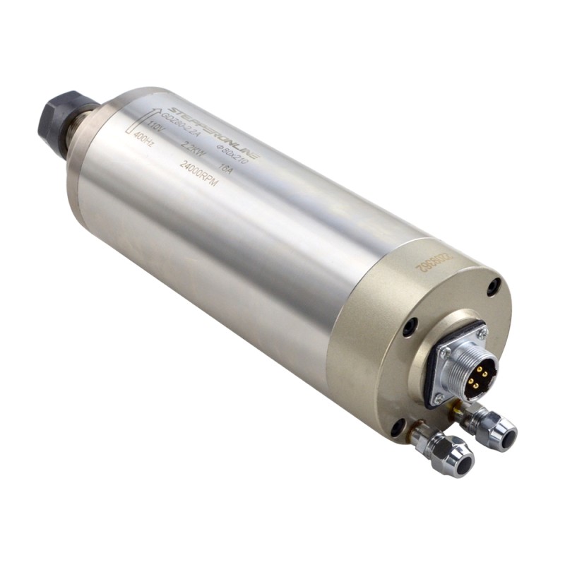 CNC Spindle Motor Water Cooled 110V 2.2KW 24000RPM 400Hz ER20 Collet - GDZ80-2.2A | StepperOnline CA