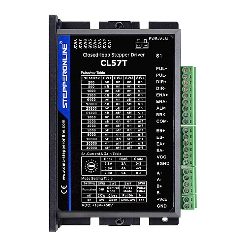 Closed Loop Stepper Driver 0-8.0A 24-48VDC for Nema 17, 23, 24 Stepper Motor - CL57T | StepperOnline CA