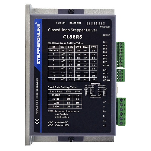 Modbus RS485 Closed Loop Stepper Motor Driver 2.1-8.0A 30-110VDC or 18-80VAC - CL86RS | StepperOnline CA Modbus RS485 Closed Loop Stepper Motor Driver 2.1-8.0A 30-110VDC or 18-80VAC - CL86RS | StepperOnline CA