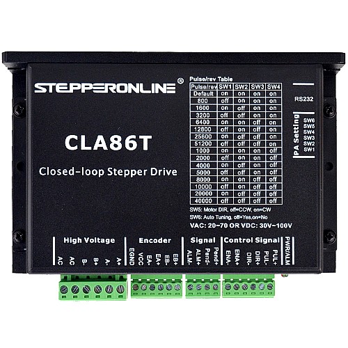 Closed Loop Stepper Driver 0-8.2A 30-100VDC/20-70VAC for Nema 34 Stepper Motor - CLA86T | StepperOnline CA Closed Loop Stepper Driver 0-8.2A 30-100VDC/20-70VAC for Nema 34 Stepper Motor - CLA86T | StepperOnline CA