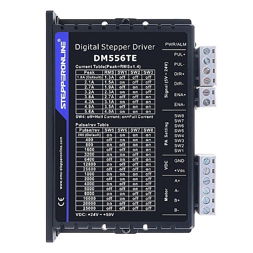 TE Series Digital Stepper Driver 1.8-5.6A 24-50VDC for Nema 23, 24, 34 Motor - DM556TE | StepperOnline CA