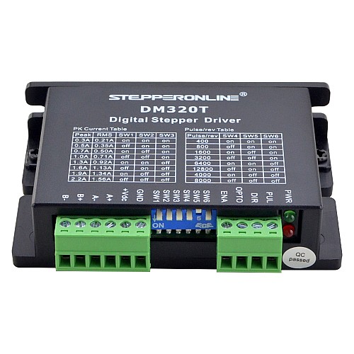 Digital Stepper Driver 0.3-2.2A 10-30VDC for Nema 8, 11, 14, 16, 17 Stepper Motor - DM320T | StepperOnline CA Digital Stepper Driver 0.3-2.2A 10-30VDC for Nema 8, 11, 14, 16, 17 Stepper Motor - DM320T | StepperOnline CA