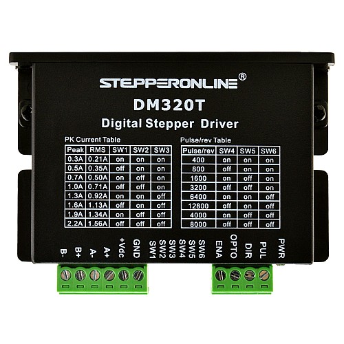 Digital Stepper Driver 0.3-2.2A 10-30VDC for Nema 8, 11, 14, 16, 17 Stepper Motor - DM320T | StepperOnline CA Digital Stepper Driver 0.3-2.2A 10-30VDC for Nema 8, 11, 14, 16, 17 Stepper Motor - DM320T | StepperOnline CA