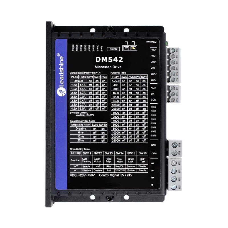 Leadshine Digital Stepper Driver 0.5-4.2A 20-50VDC for Nema 17, 23, 24 Stepper Motor - DM542 | StepperOnline CA