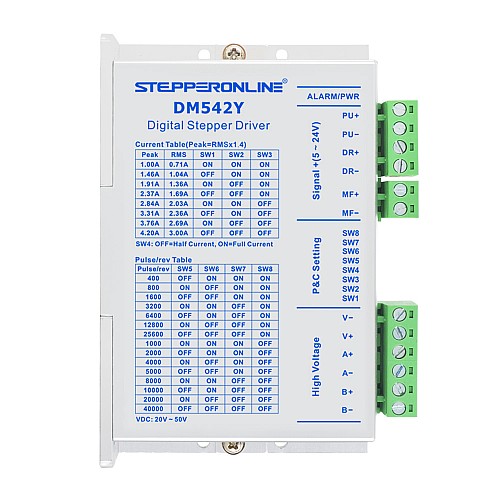 Y Series Digital Stepper Driver 1.0-4.2A DC20V-50V for Nema 17, 23, 24 Stepper Motor - DM542Y | StepperOnline CA Y Series Digital Stepper Driver 1.0-4.2A DC20V-50V for Nema 17, 23, 24 Stepper Motor - DM542Y | StepperOnline CA