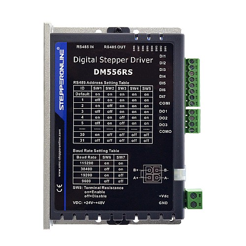 Modbus RS485 Stepper Driver 0.1-5.6A 24-48VDC for Nema 17, 23, 24 Stepper Motor - DM556RS | StepperOnline CA