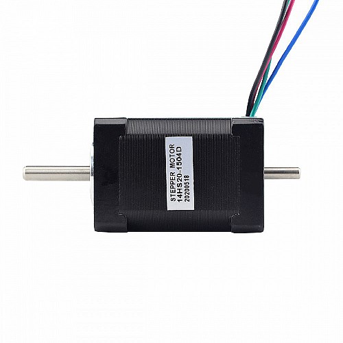 Dual Shaft Nema 14 Bipolar 1.8deg 40Ncm(56.64oz.in) 1.5A 35.2x35.2x52mm 4 Wires - 14HS20-1504D | StepperOnline CA