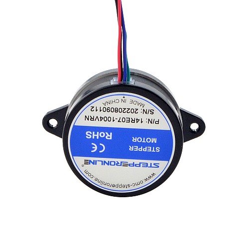 E Series Round Nema 14 Bipolar 0.9deg 8Ncm(11.33oz.in) 1.0A Φ36 x17mm 4 Wires - 14RE07-1004VRN | StepperOnline CA