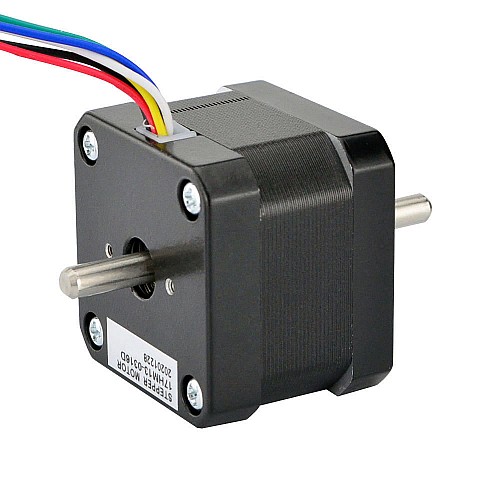 Dual Shaft Nema 17 Unipolar 0.9deg 16Ncm(22.66oz.in) 0.3A 42x42x34mm 6 Wires - 17HM13-0316D | StepperOnline CA Dual Shaft Nema 17 Unipolar 0.9deg 16Ncm(22.66oz.in) 0.3A 42x42x34mm 6 Wires - 17HM13-0316D | StepperOnline CA