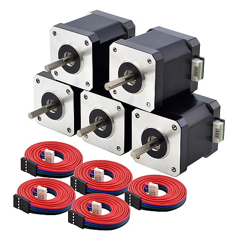 5pcs E Series Nema 17 Bipolar 55Ncm(77.88oz.in) 2A 42x42x48mm 4 Wires w/ 1m Cable & Connector - 5-17HE19-2004S | StepperOnline CA