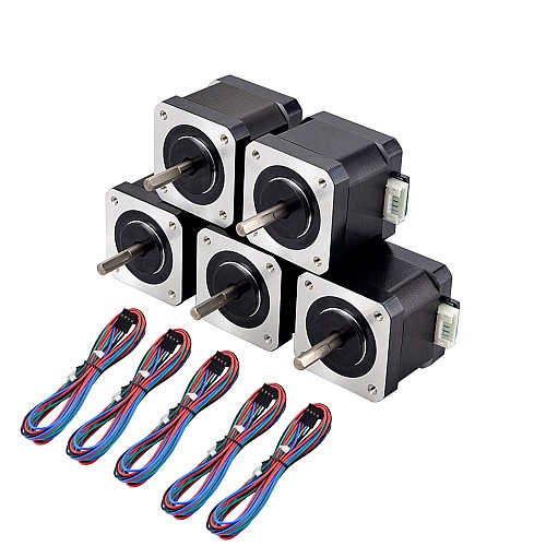 5pcs Nema 17 Bipolar 45Ncm(63.74oz.in) 1.5A 42x42x39mm 4 Wires w/ 1m Pin Connector - 5-17HS15-1504S-X1 | StepperOnline CA 5pcs Nema 17 Bipolar 45Ncm(63.74oz.in) 1.5A 42x42x39mm 4 Wires w/ 1m Pin Connector - 5-17HS15-1504S-X1 | StepperOnline CA