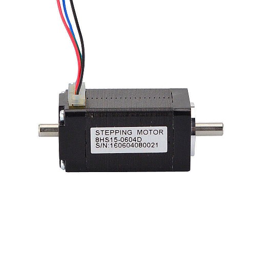 Dual Shaft Nema 8 Bipolar 4Ncm(5.7oz.in) 0.6A 20x20x38mm 4 Wires - 8HS15-0604D | StepperOnline CA Dual Shaft Nema 8 Bipolar 4Ncm(5.7oz.in) 0.6A 20x20x38mm 4 Wires - 8HS15-0604D | StepperOnline CA