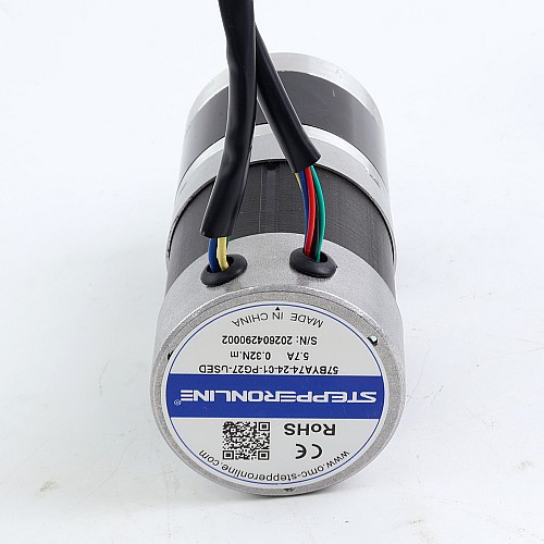 Used - CN Stock - 24V 101W Round Geared Brushless DC Motor 6.90Nm(977.12oz.in) 27:1 Round Planetary Gearbox - 57BYA74-24-01-PG27-USED | StepperOnline CA