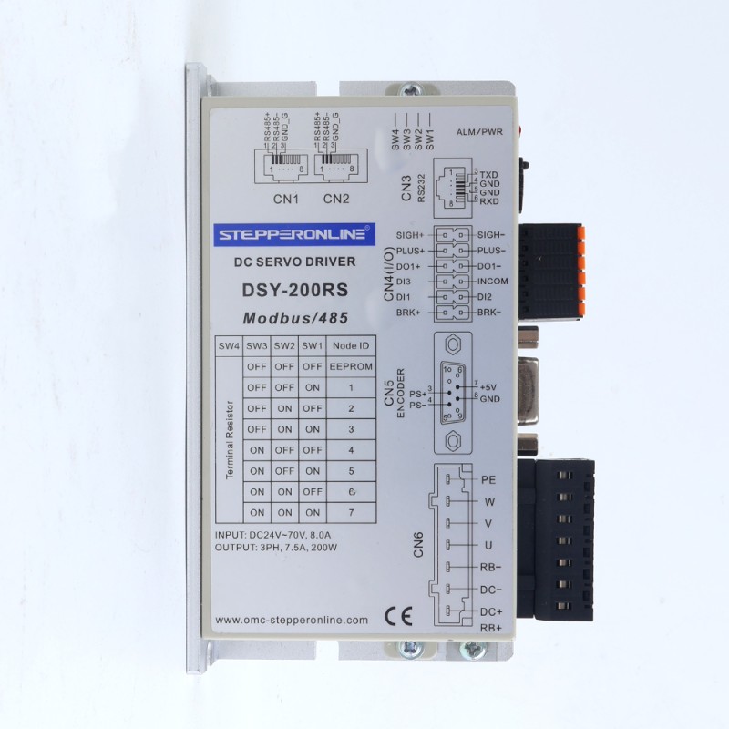 DSY Series 200W RS485 DC Servo Motor 24-70VDC 0.637Nm 3000rpm 17-Bit Incremental Encoder IP65 - DSY-RS200L2A2-M17S | StepperOnline CA