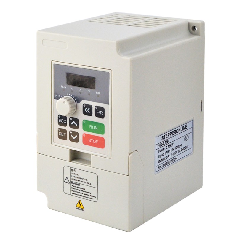 STEPPERONLINE CNC VFD 0.75KW 1HP 7.0A 110V Variable Frequency Drive Motor Inverter for Spindle Motor Speed Control - V70-0.75S1 | StepperOnline CA