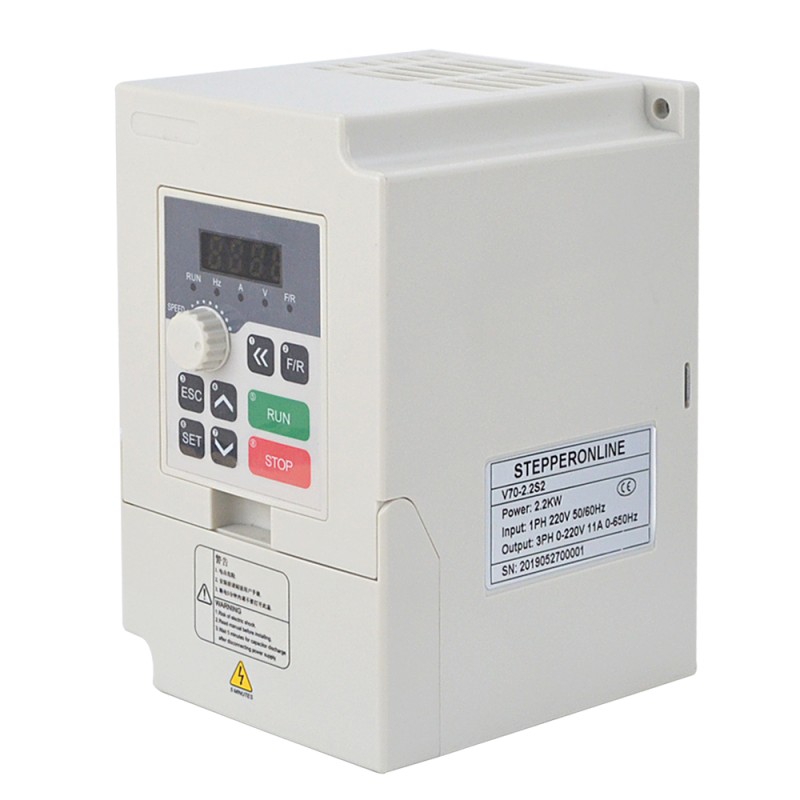 STEPPERONLINE CNC VFD 2.2KW 3HP 20A 110V Variable Frequency Drive Motor Inverter for Spindle Motor Speed Control - V70-2.2S1 | StepperOnline CA